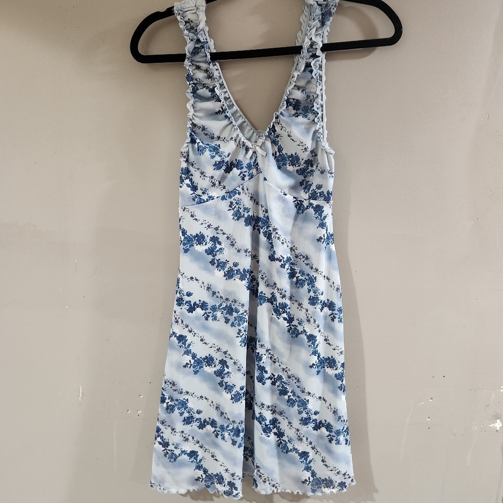 Spring Summer Floral Ruffle Lace Blue Dress Sz Small Medium